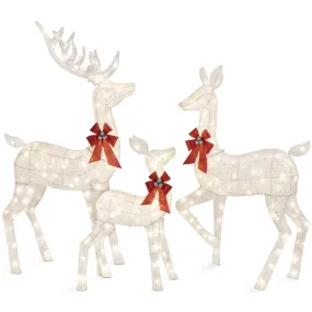 relaxed 3-Piece Lighted Christmas Deer Set Outdoor Yard Decoration w/ 360 LED Lights, Stakes - White White