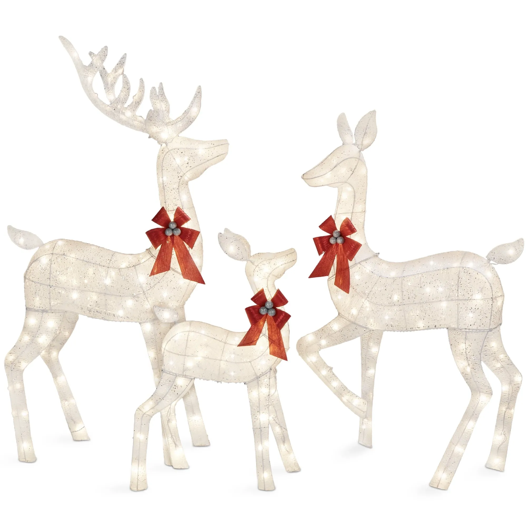 relaxed 3-Piece Lighted Christmas Deer Set Outdoor Yard Decoration w/ 360 LED Lights, Stakes - White White