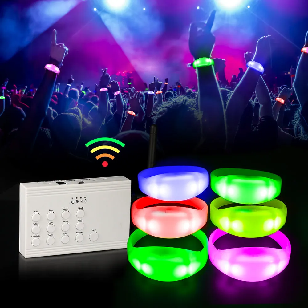 Remote Controlled LED Bracelets Wristbands (100 Pack GFB005 Pulsera  1 GFC004 Controller)