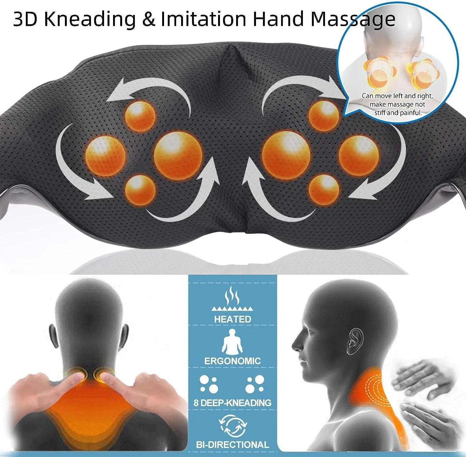 Renpho Neck Back Massager with Heat, Shoulder Massager with Electric Deep Tissue Kneading Massage, Pain Relief on Waist, Leg, Calf, Foot, Arm, Full Body, Muscles, Use at Home,Office