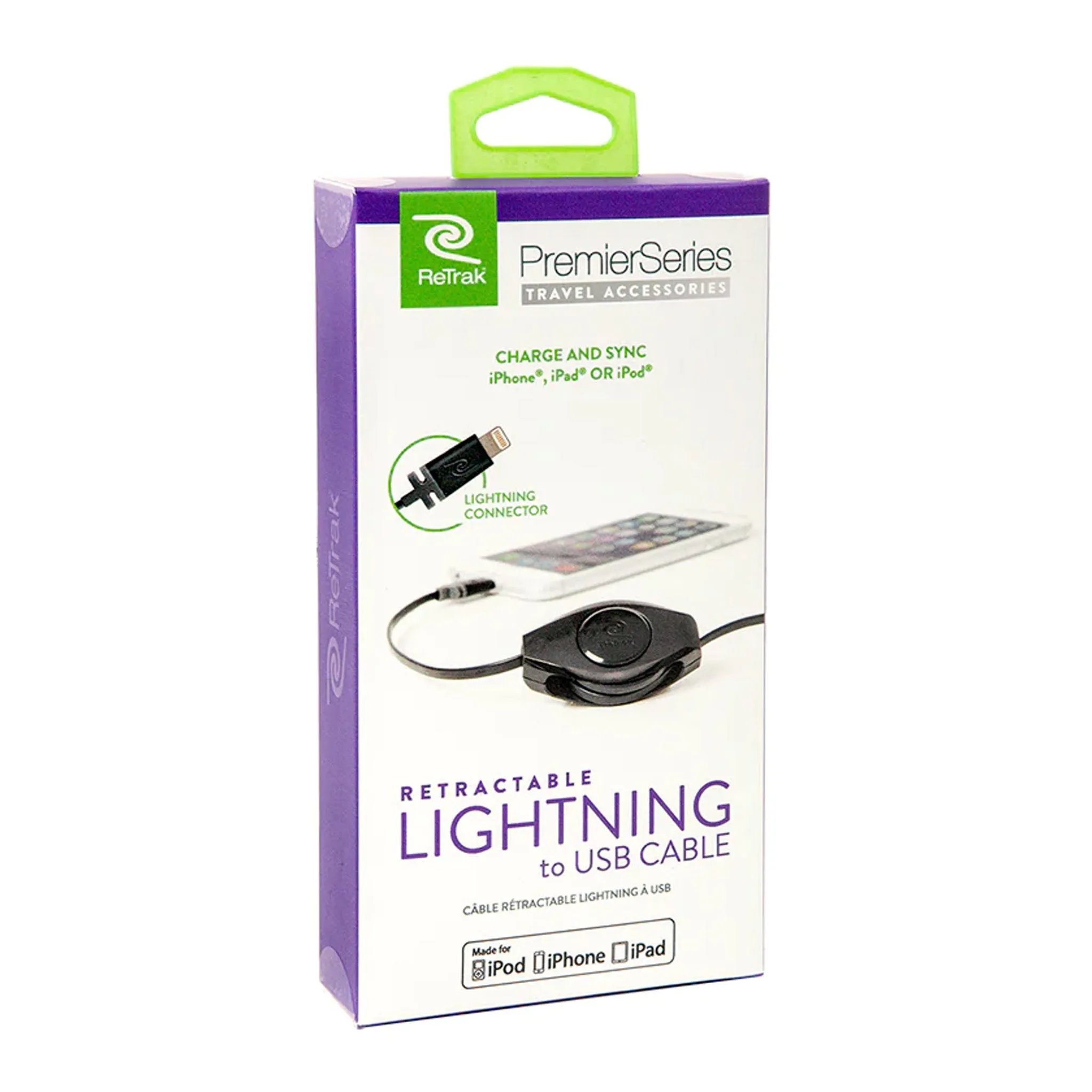 ReTrak ETLTUSBWT 3.2ft 2.4A Retractable Charge & Sync Lightning Cable