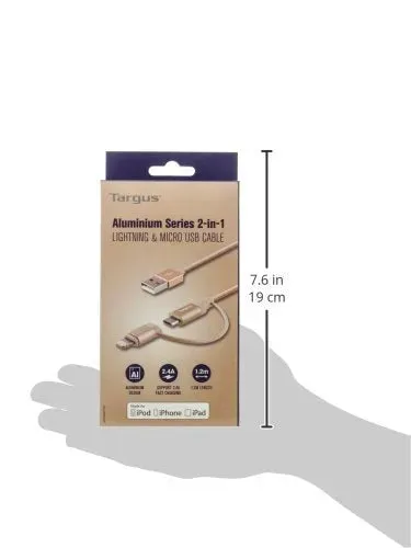 Targus ACC99507AP ALU Series 2-in-1 Lightning and Micro USB Cable (Gold)