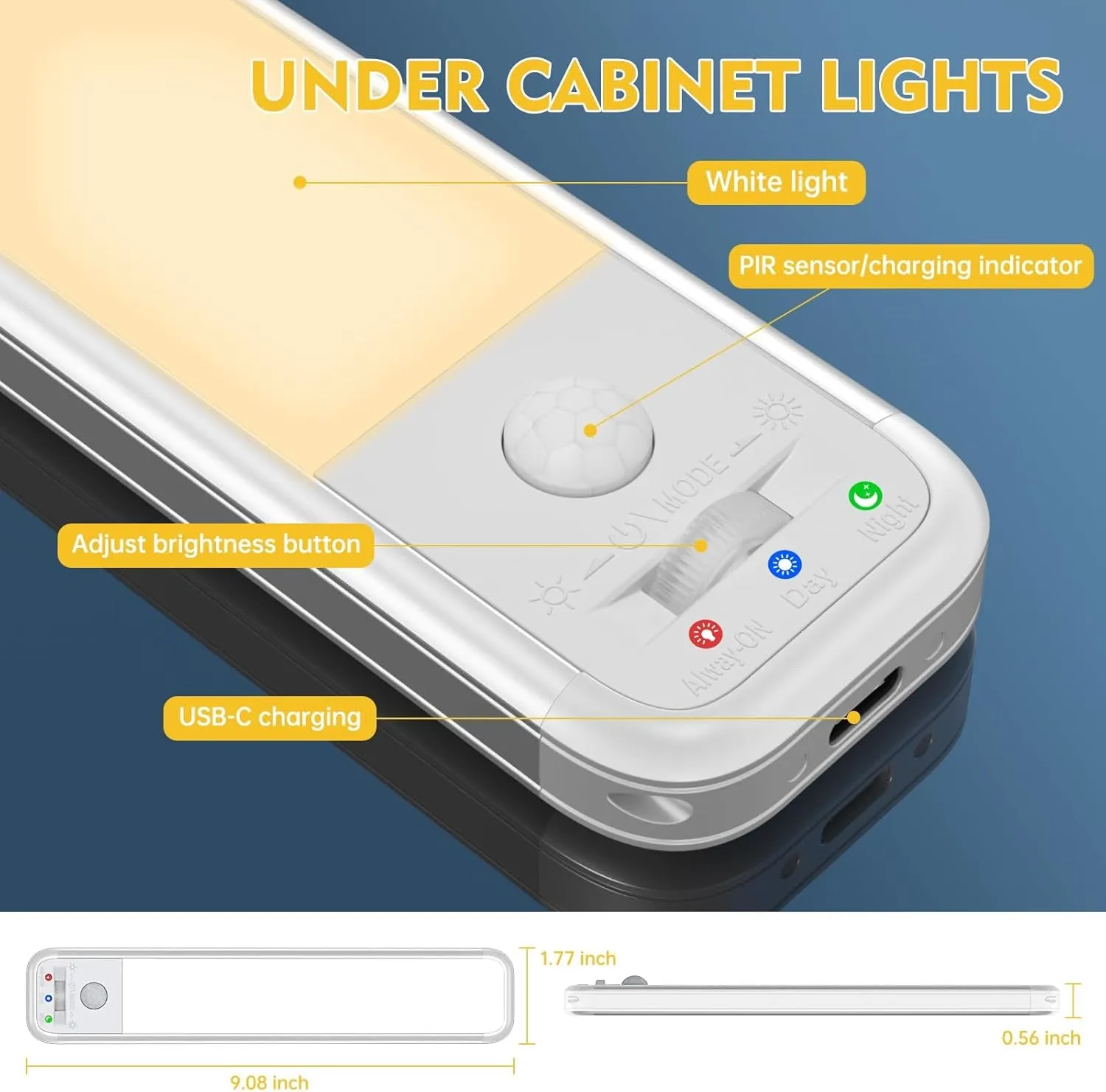 Under Cabinet Lights, Closet Lights Motion Sensored Indoor, under Cabinet Lighting Wireless USB Rechargeable under Counter Lights for Bedroom (3 Pack)