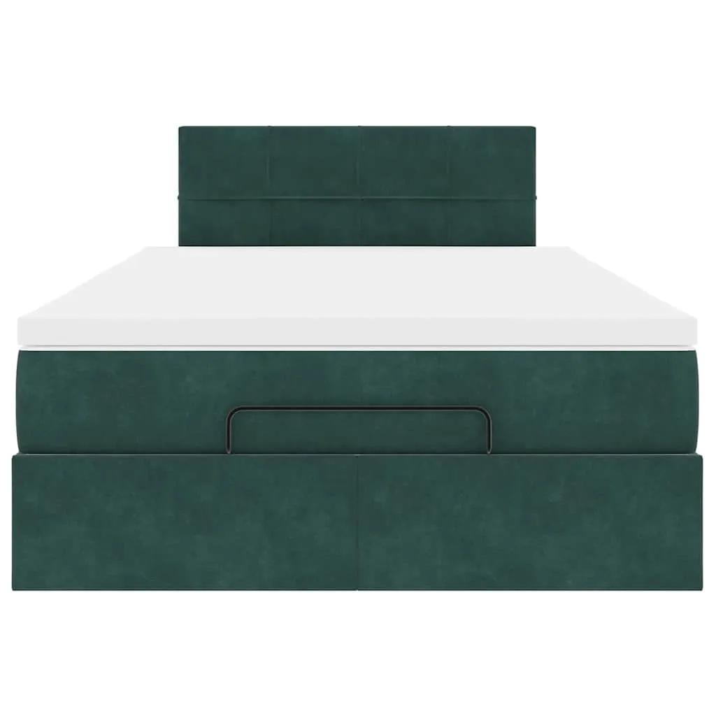 vidaXL Ottoman Bed with Mattress & LEDs Dark Green 120x200cm Velvet