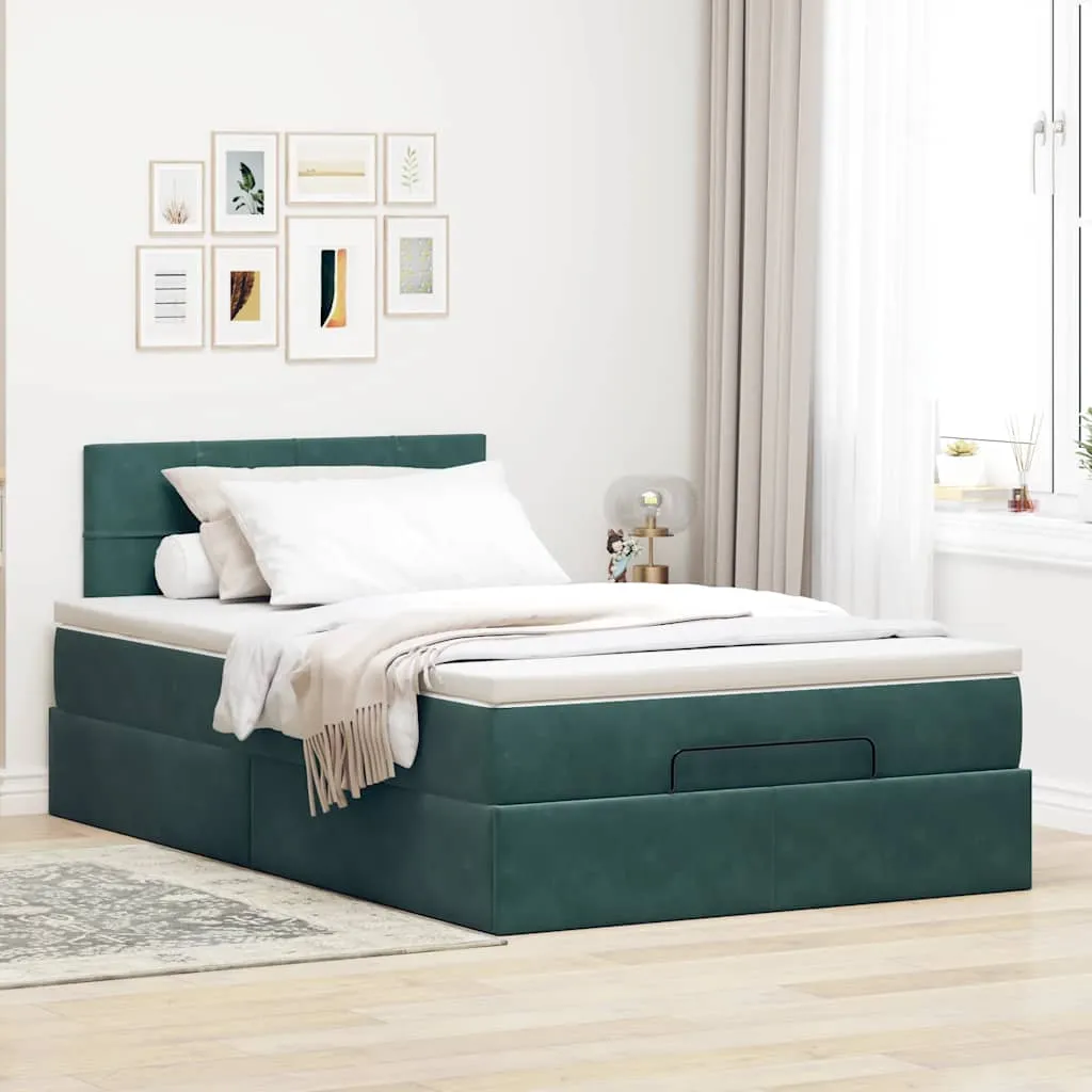 vidaXL Ottoman Bed with Mattress & LEDs Dark Green 120x200cm Velvet