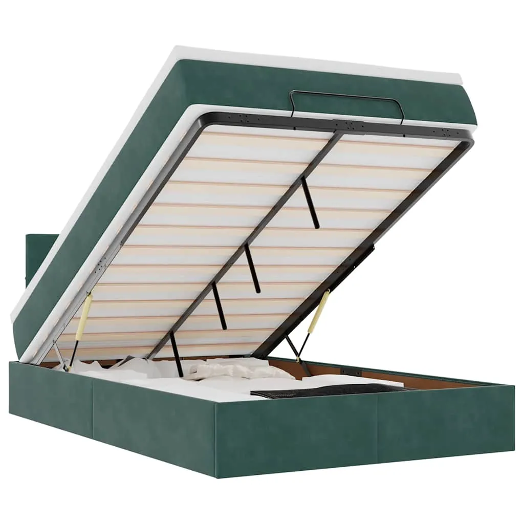 vidaXL Ottoman Bed with Mattress & LEDs Dark Green 120x200cm Velvet