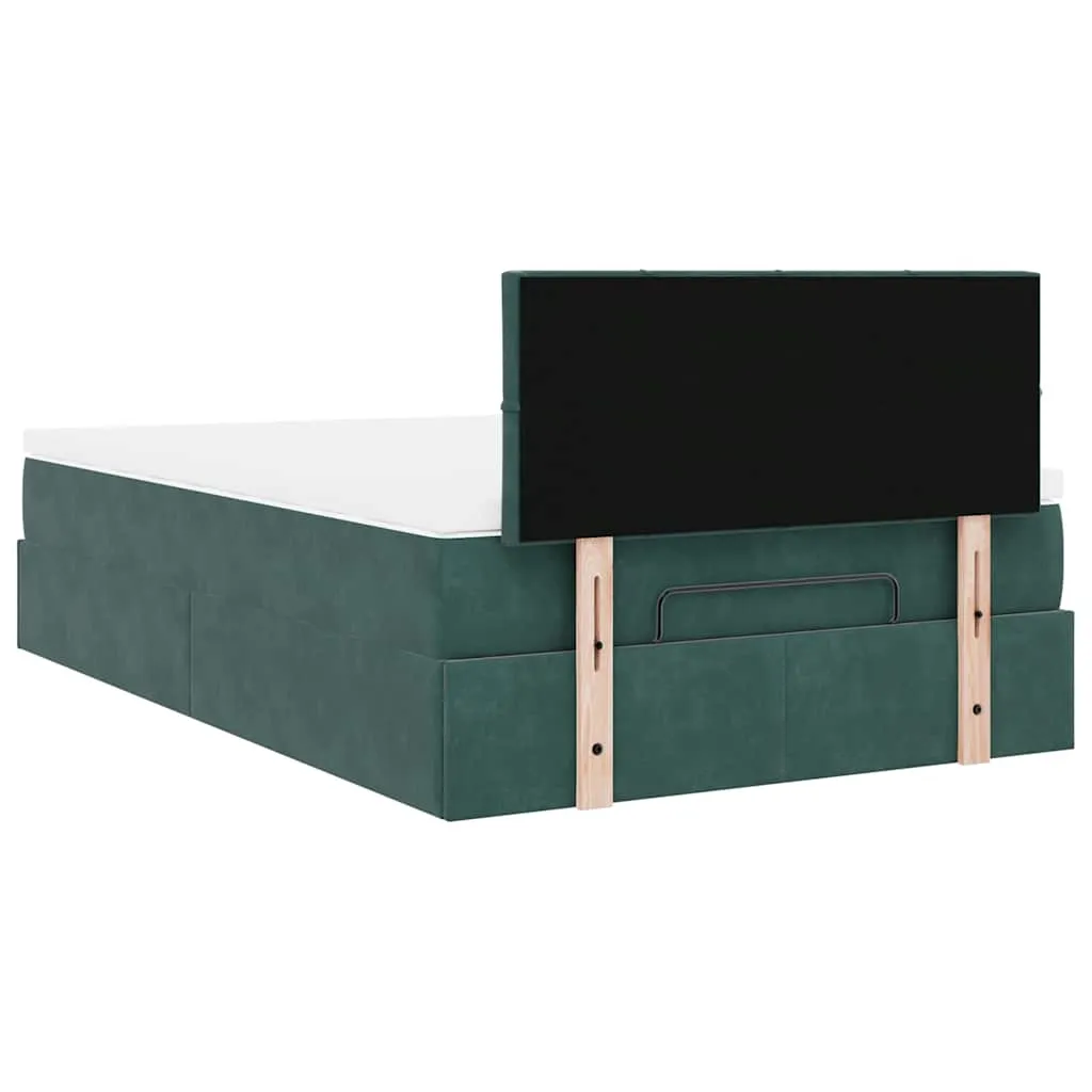 vidaXL Ottoman Bed with Mattress & LEDs Dark Green 120x200cm Velvet