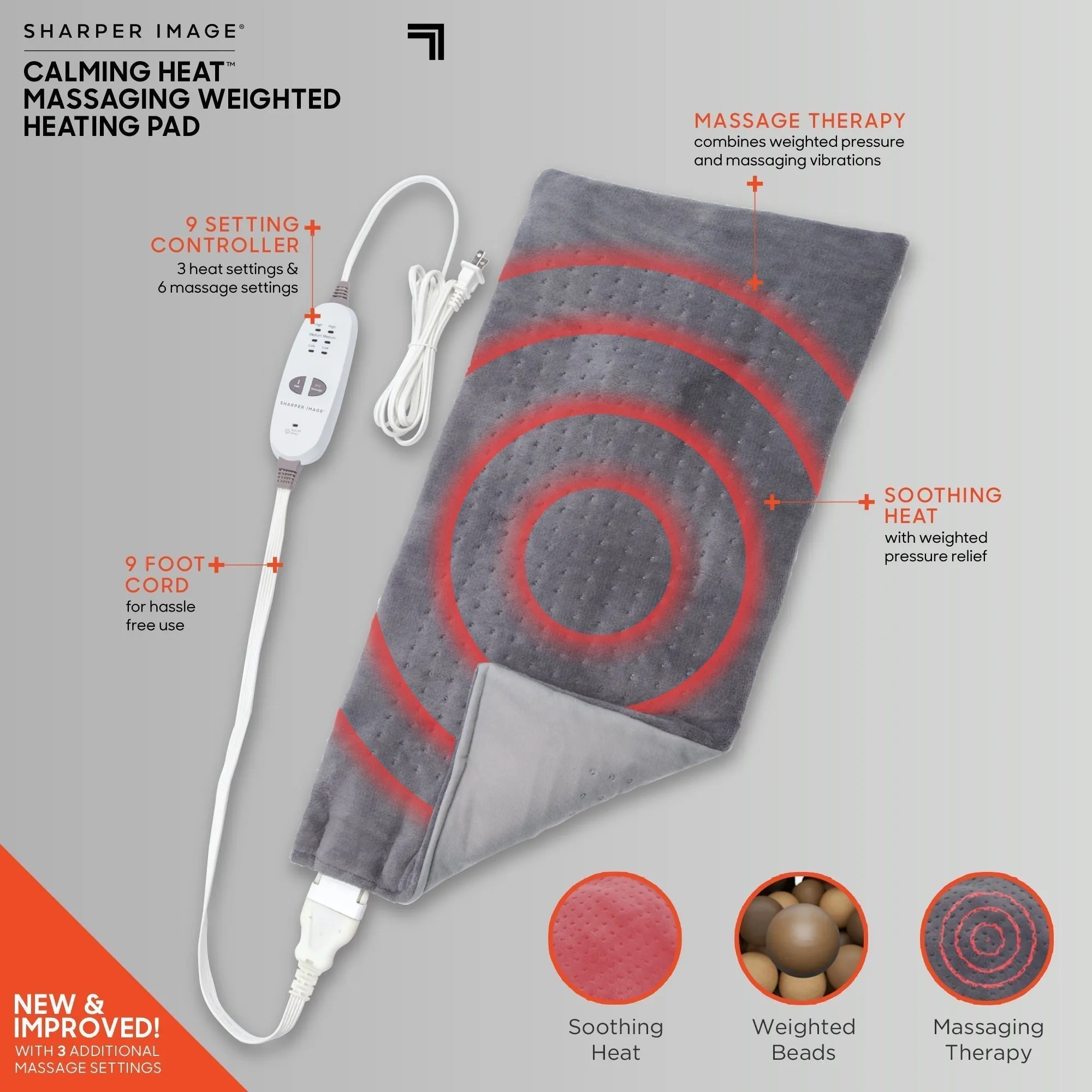Weighted Massaging Heating Pad 9 Settings By Sharper Image®