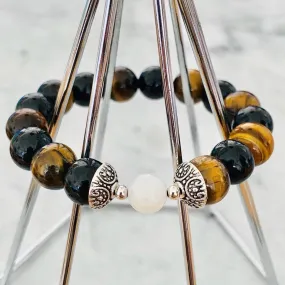 White Tridacna, Black Tourmaline & Tigereye Men Bracelet