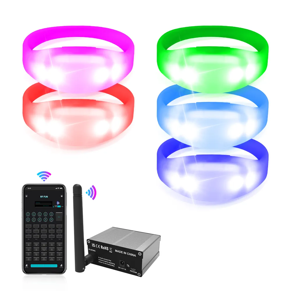 Wholesale Bluetooth APP Control LED Bracelets Wristbands for Wedding & Birthday Party ( 200PCS   1 APP Transmitter Pack)