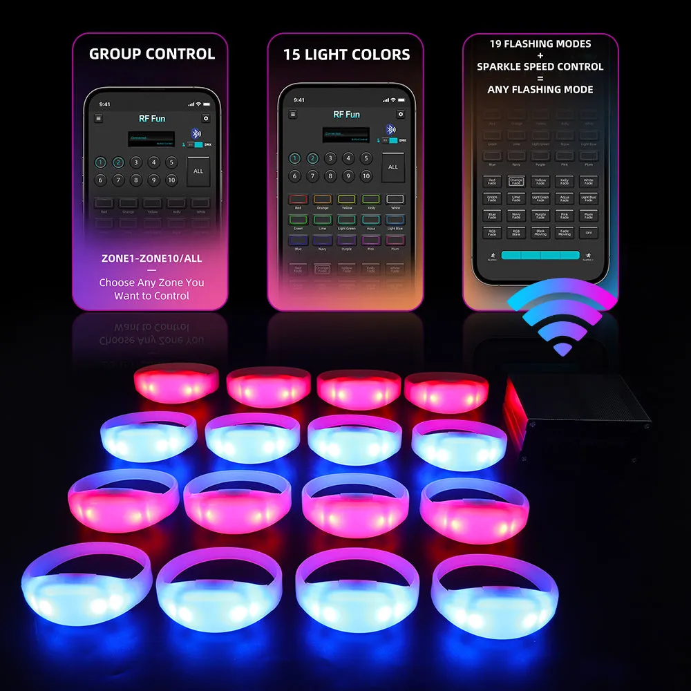 Wholesale Bluetooth APP Control LED Bracelets Wristbands for Wedding & Birthday Party ( 200PCS   1 APP Transmitter Pack)