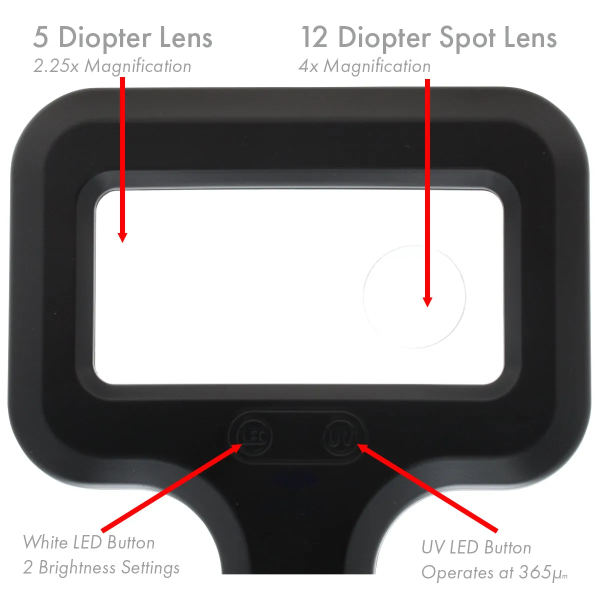 Wide-View Magnifier [2.25x | 4x] with Ultraviolet and White LEDs