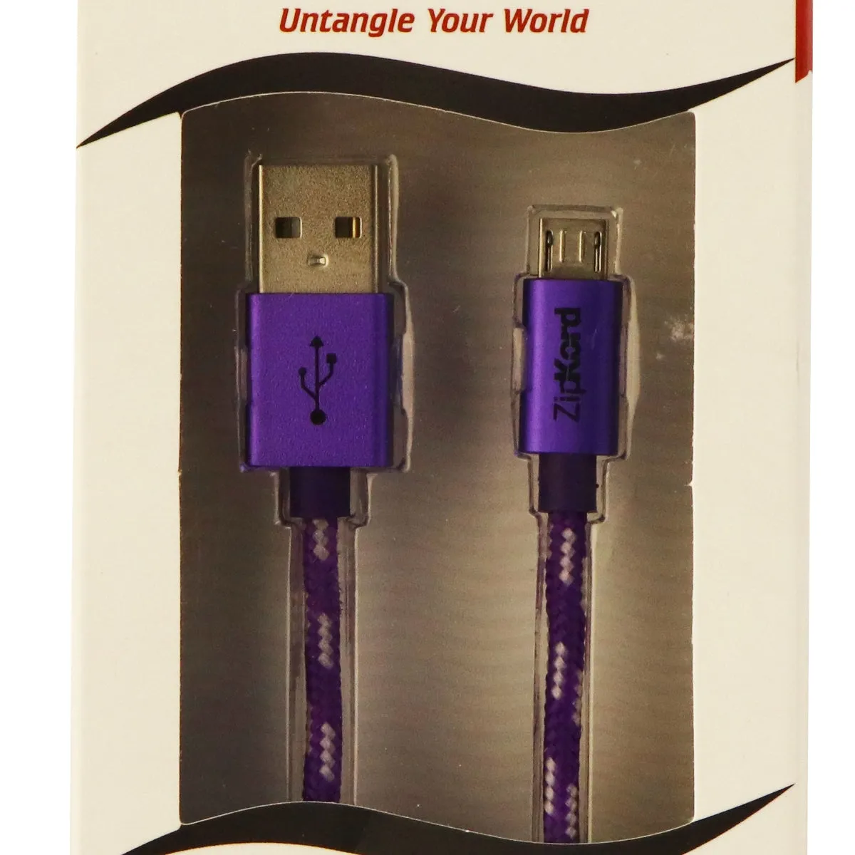 ZipKord (ZKCB5PEBL14) 3Ft Charge & Sync Data Cable for Micro USB Devices- Purple
